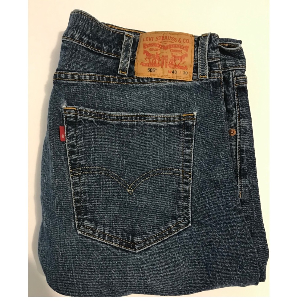 Levis 505 Regular Fit Straight Leg Jeans Mens W40 L30 Medium Wash Blue Denim